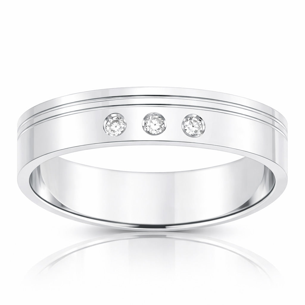 ALIANZA ORO BLANCO 18KL 3 DIAMANTES - 5MM