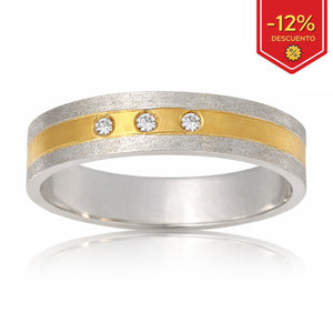 ALIANZA ORO 18KL BICOLOR 3 DIAMANTES - 5MM