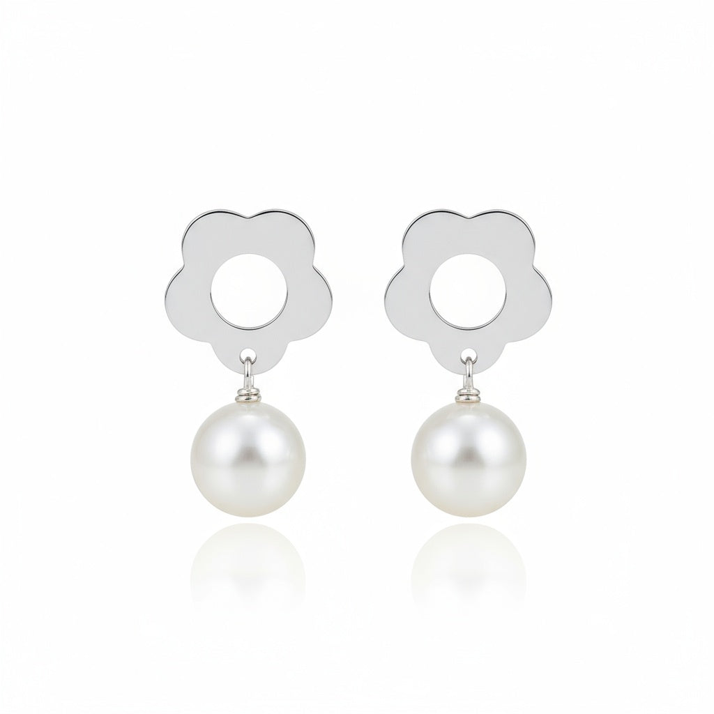 PENDIENTES PLATA 925MM FLOR + PERLA