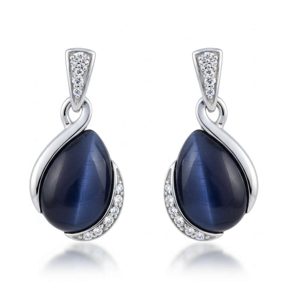 PENDIENTES PLATA 925MM OJO DE GATO AZUL