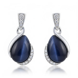 PENDIENTES PLATA 925MM OJO DE GATO AZUL