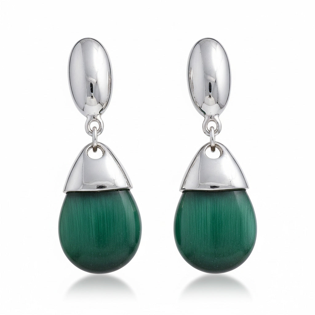PENDIENTES PLATA 925MM OJO DE GATO VERDE