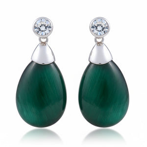 PENDIENTES PLATA 925MM OJO DE GATO VERDE