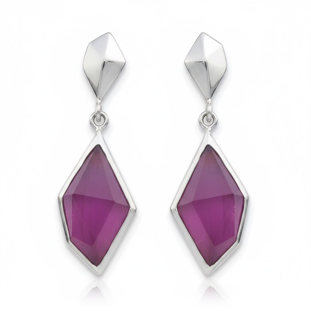 PENDIENTES PLATA 925MM OJO DE GATO FUCSIA