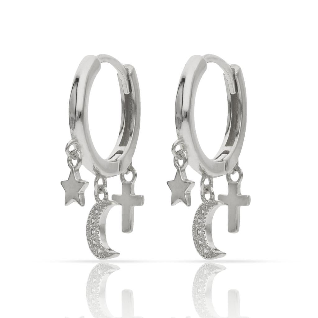 AROS PLATA 925MM ESTRELLA + LUNA + CRUZ - 5MM