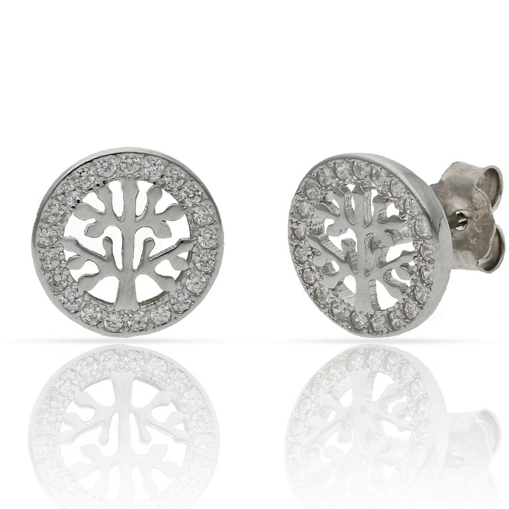 PENDIENTES PLATA 925MM ARBOL DE LA VIDA CIRCONITAS - 10MM