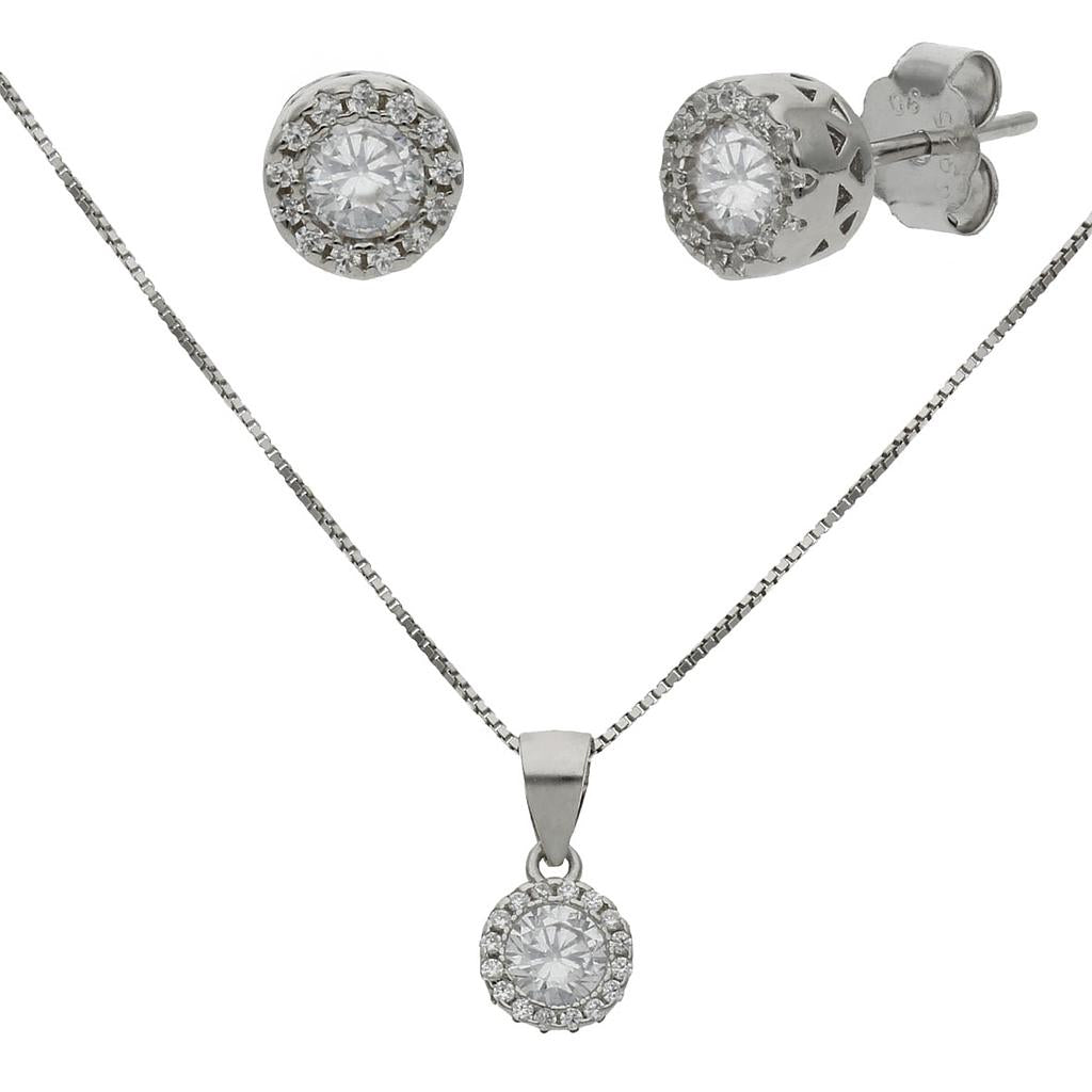 PENDIENTES + GARGANTILLA PLATA 925MM CIRCONITAS
