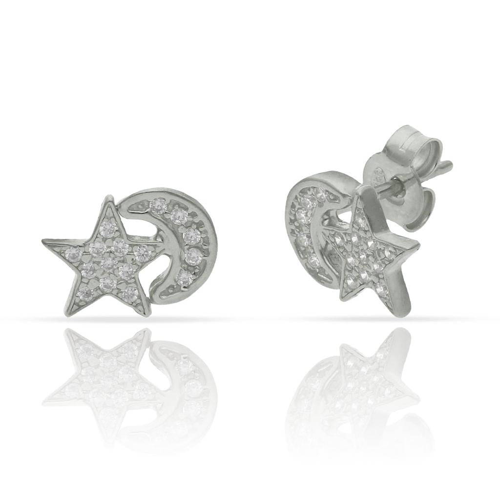 PENDIENTES PLATA 925MM ESTRELLA + LUNA CIRCONITAS - 10X7MM