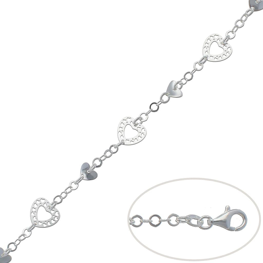 PULSERA PLATA 925MM CORAZONES