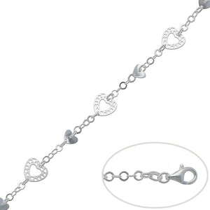 PULSERA PLATA 925MM CORAZONES