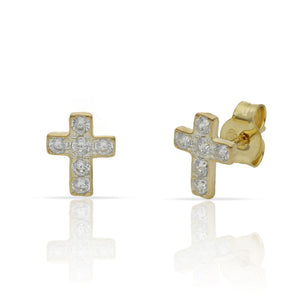 PENDIENTES PLATA CHAPADA ORO CRUZ CIRCONITAS - 6.50X8MM