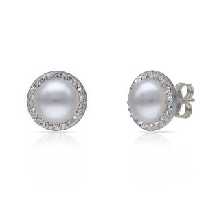 PENDIENTES PLATA 925MM PERLAS + CIRCONITAS - 10MM