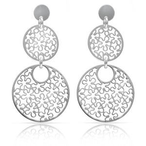 PENDIENTES PLATA 925MM CIRCULOS + FLORES CALADAS