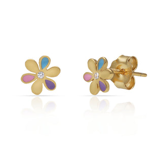 PENDIENTES PLATA CHAPADA ORO FLOR ESMALTADA - 7MM