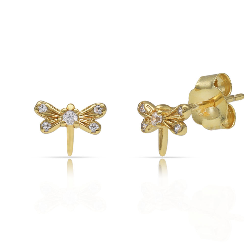 PENDIENTES PLATA CHAPADA ORO LIBELULA CIRCONITAS - 7x4MM