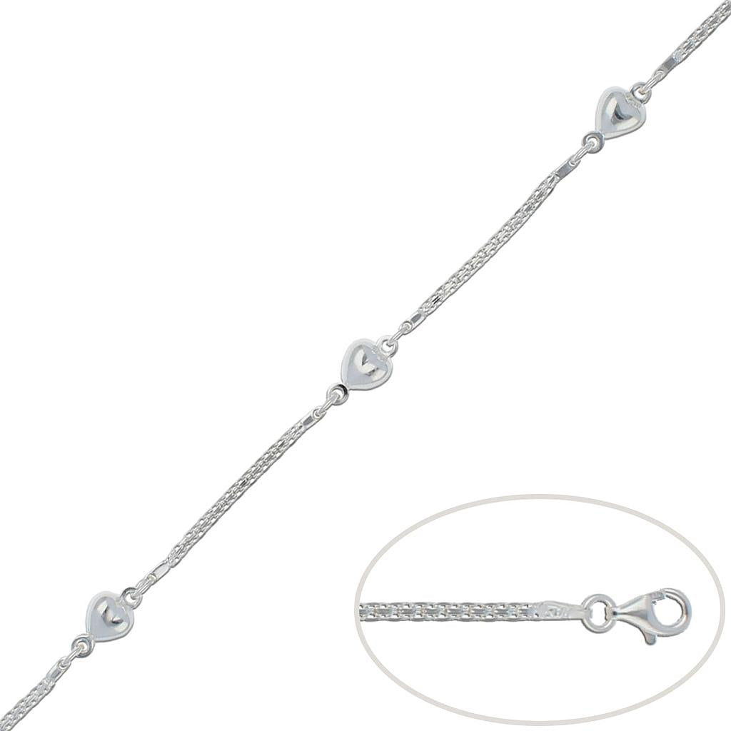PULSERA PLATA 925MM CORAZONES