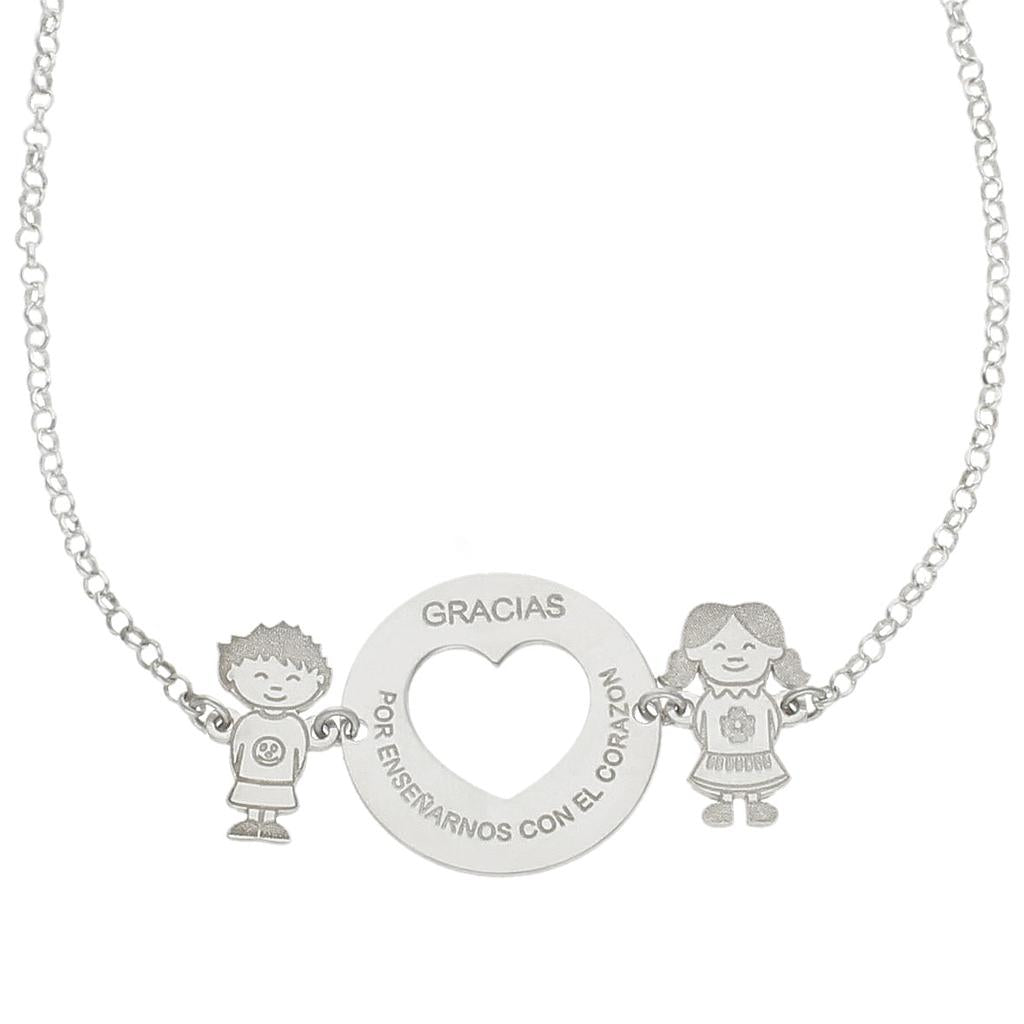 GARGANTILLA PLATA 925MM CORAZON + NIÑOS