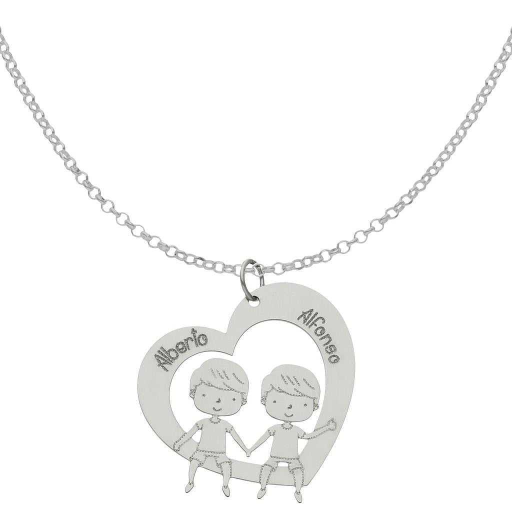 GARGANTILLA PLATA 925MM CORAZON + NIÑOS