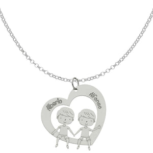 GARGANTILLA PLATA 925MM CORAZON + NIÑOS