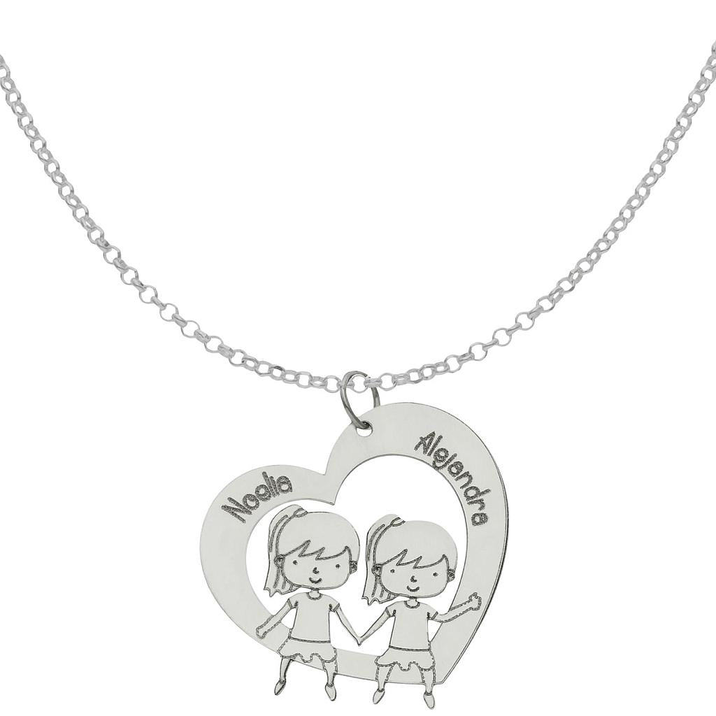 GARGANTILLA PLATA 925MM CORAZON + NIÑAS