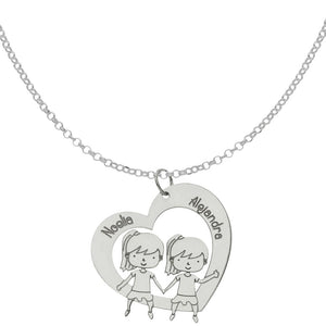 GARGANTILLA PLATA 925MM CORAZON + NIÑAS