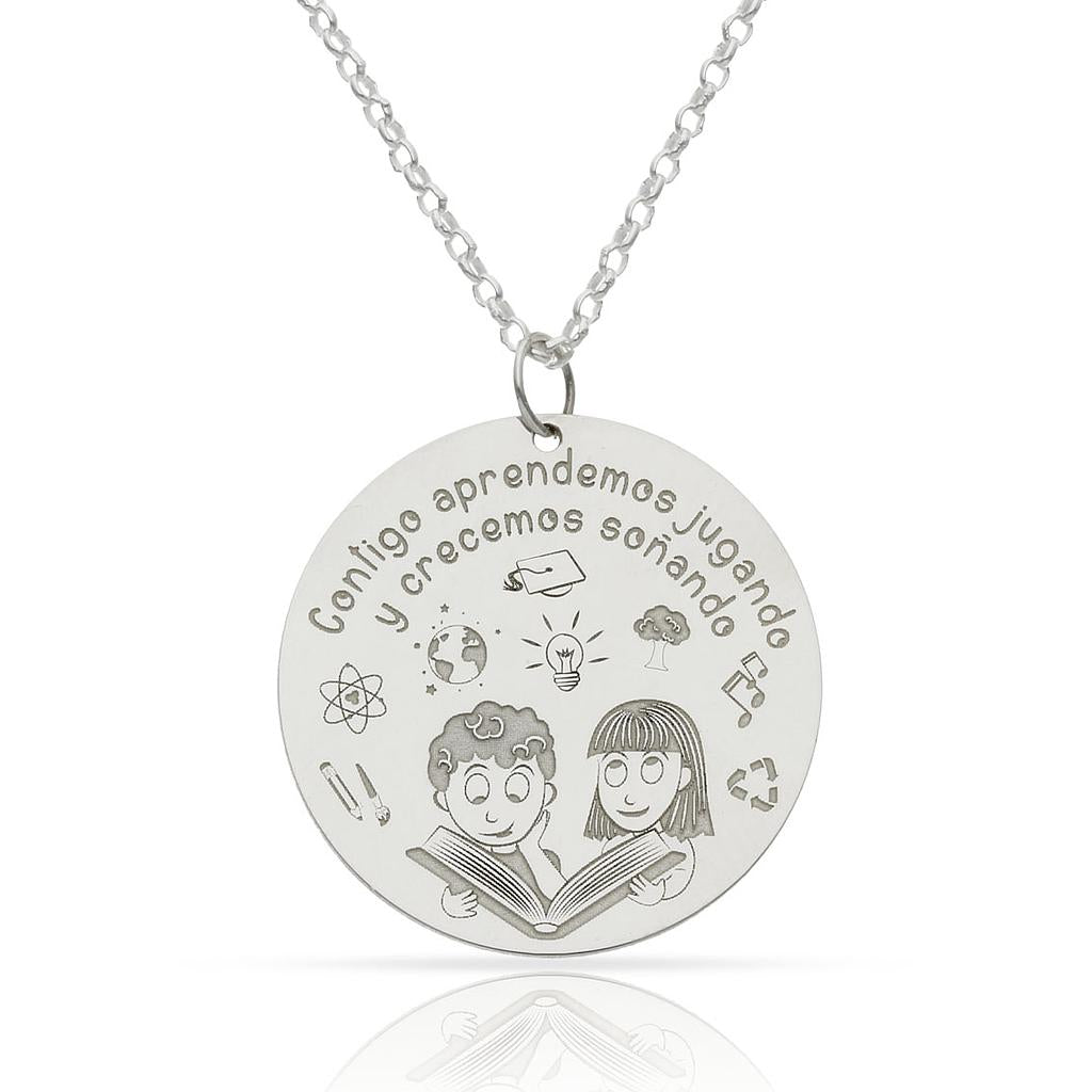 GARGANTILLA  PLATA 925MM NIÑOS LIBRO + FRASE - 28MM