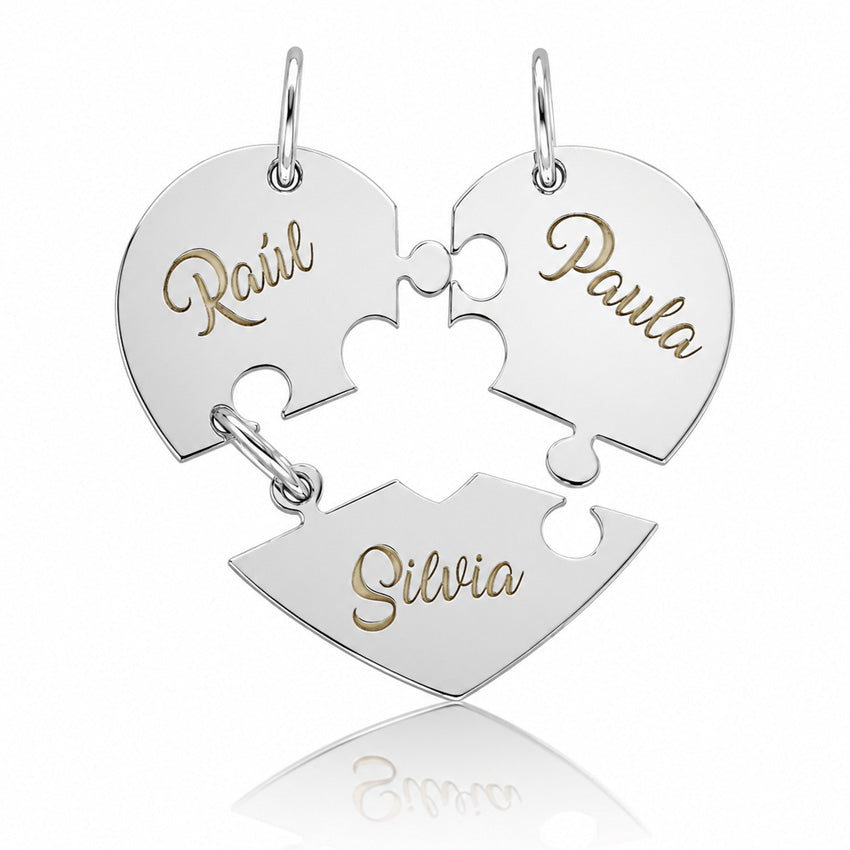 COLGANTE PLATA 925MM CORAZÓN PUZZLE AMIGOS