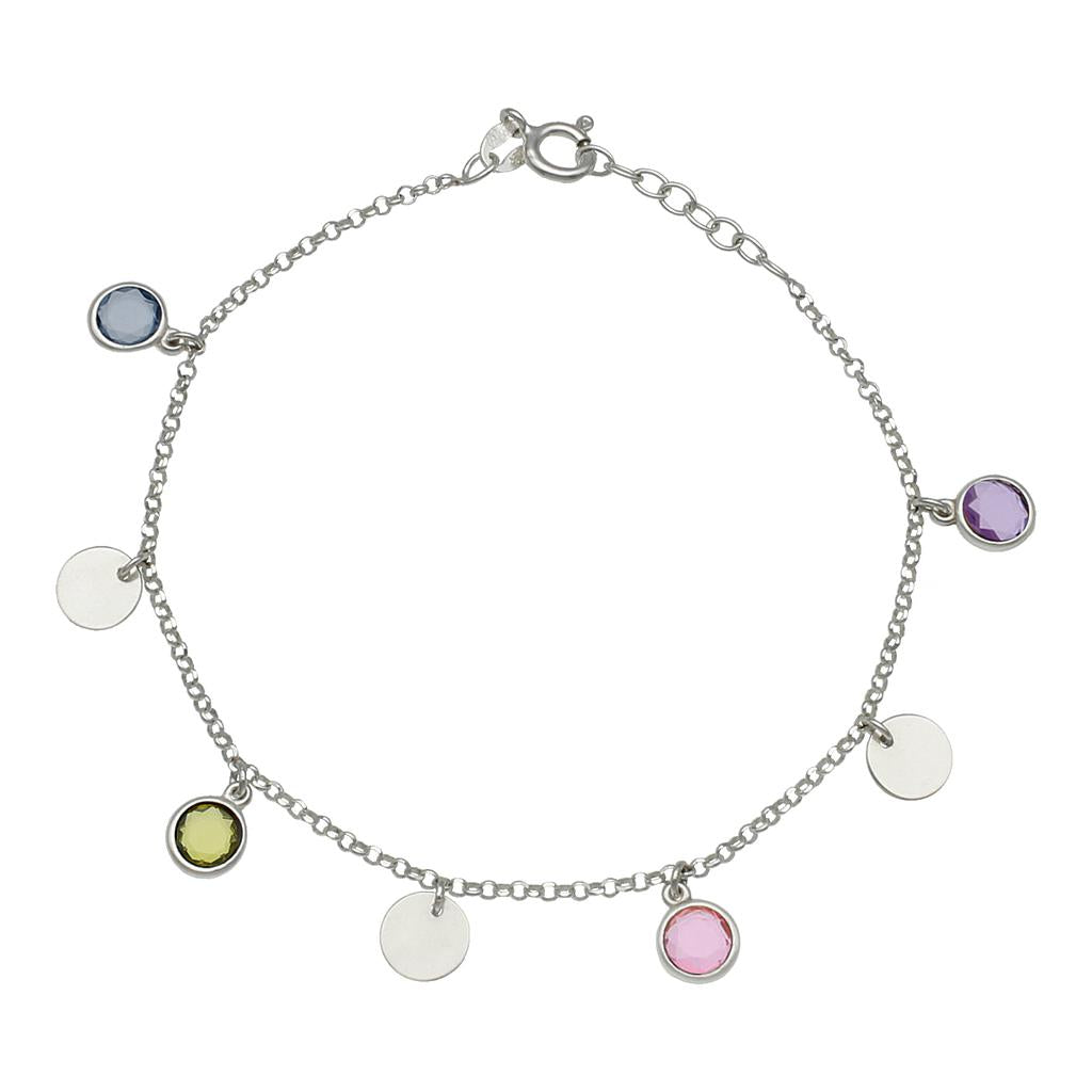 TOBILLERA PLATA 925MM CIRCULOS + PIEDRAS