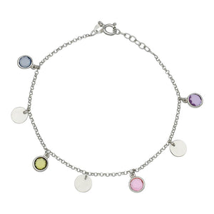 TOBILLERA PLATA 925MM CIRCULOS + PIEDRAS