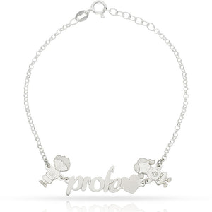 PULSERA PROFE + 2 NIÑOS PLATA 925MM
