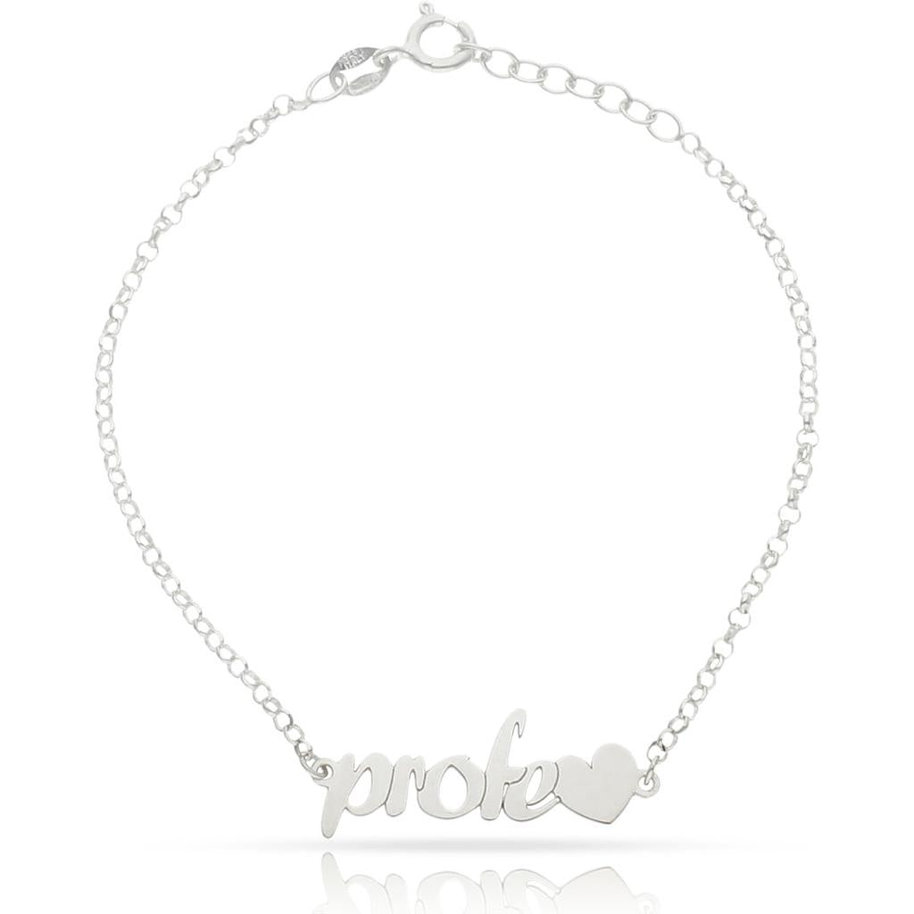 PULSERA PROFE + CORAZON PLATA 925MM