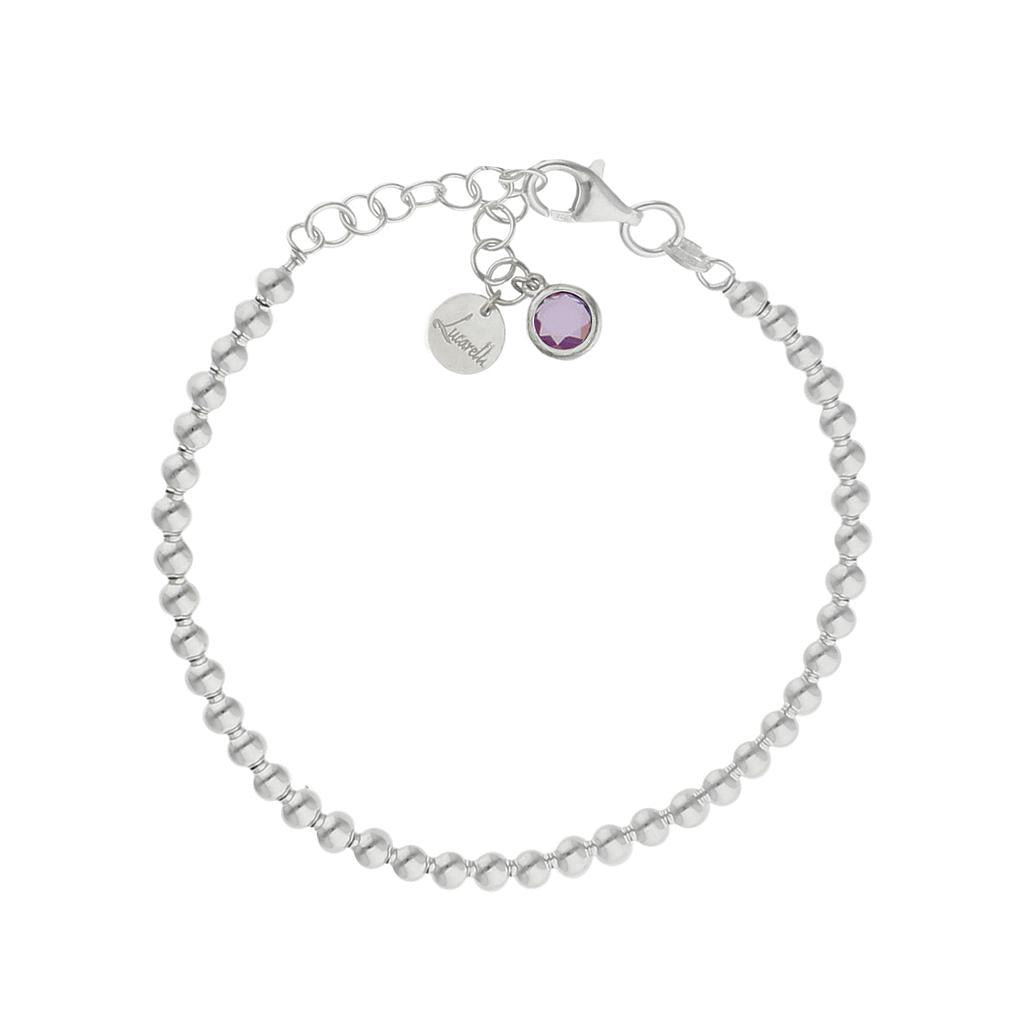 PULSERA MI HISTORIA PLATA 925MM BOLAS - LILA