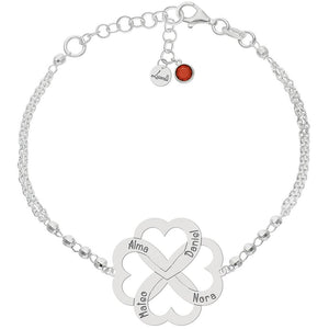 PULSERA PLATA 925MM FORZADA + BOLAS - 4 CORAZONES