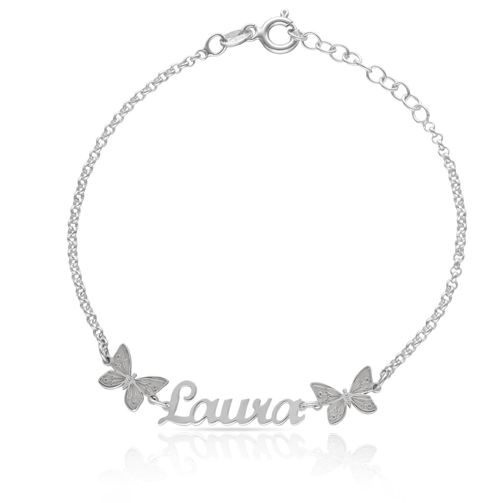 PULSERA PLATA 925MM NOMBRE LETRA INGLESA + MARIPOSAS