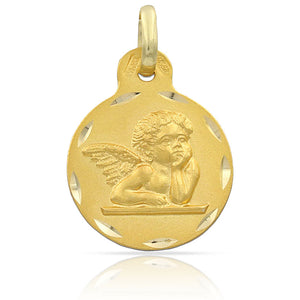 MEDALLA PLATA CHAPADA EN ORO ANGEL DE LA GUARDA - 15MM