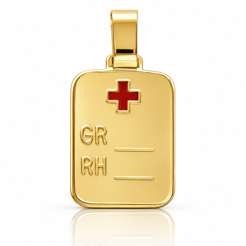 PLACA PLATA CHAPADA EN ORO GRUPO SANGUINEO GRANDE - 17x24MM