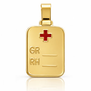 PLACA PLATA CHAPADA EN ORO GRUPO SANGUINEO GRANDE - 17x24MM