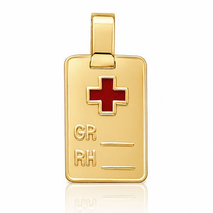 PLACA PLATA CHAPADA EN ORO GRUPO SANGUINEO PEQUEÑO - 14x22MM