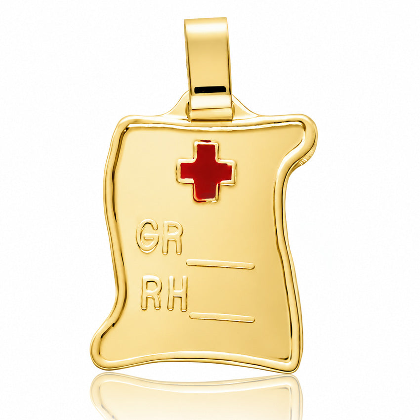 PLACA PLATA CHAPADA EN ORO GRUPO SANGUINEO PERGAMINO - 20x25MM
