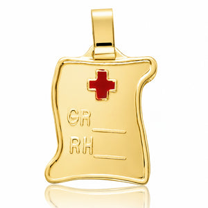 PLACA PLATA CHAPADA EN ORO GRUPO SANGUINEO PERGAMINO - 20x25MM