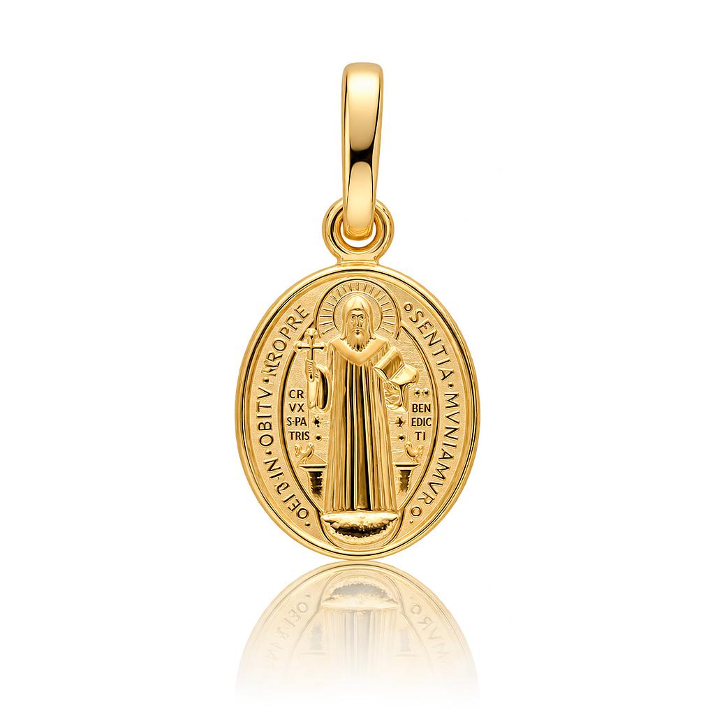 MEDALLA PLATA CHAPADA EN ORO SAN BENITO OVAL - 8x12MM