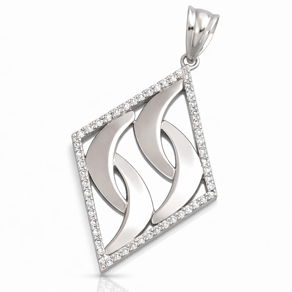 COLGANTE PLATA 925MM ROMBO CIRCONITAS