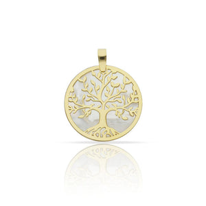 COLGANTE PLATA CHAPADA ORO ARBOL DE LA VIDA NACAR  - 18MM