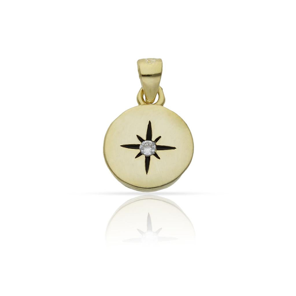 COLGANTE PLATA CHAPADA ORO ROSA DE LOS VIENTOS - 10MM