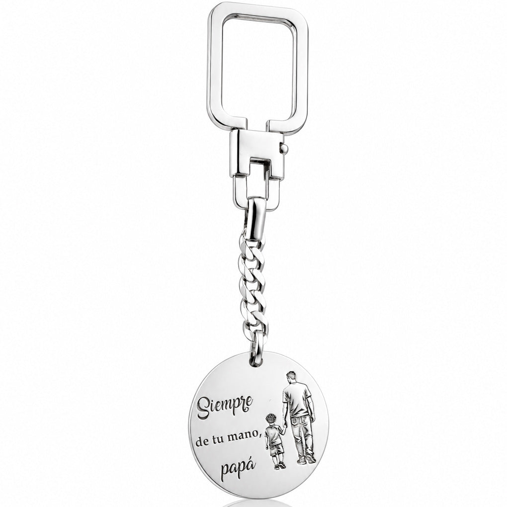 LLAVERO REDONDO PLATA 925MM · SIEMPRE DE TU MANO, PAPA