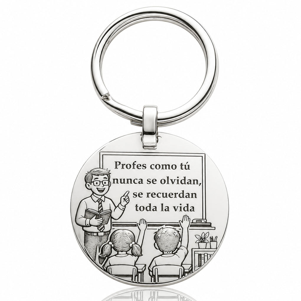 LLAVERO REDONDO PLATA 925MM · PROFESOR + FRASE