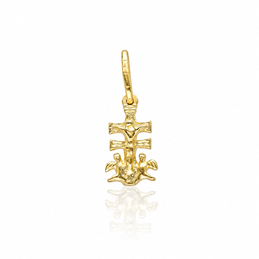 CRUZ PLATA CHAPADA EN ORO CARAVACA PEQUEÑA CRISTO RELIEVE - 5x12MM