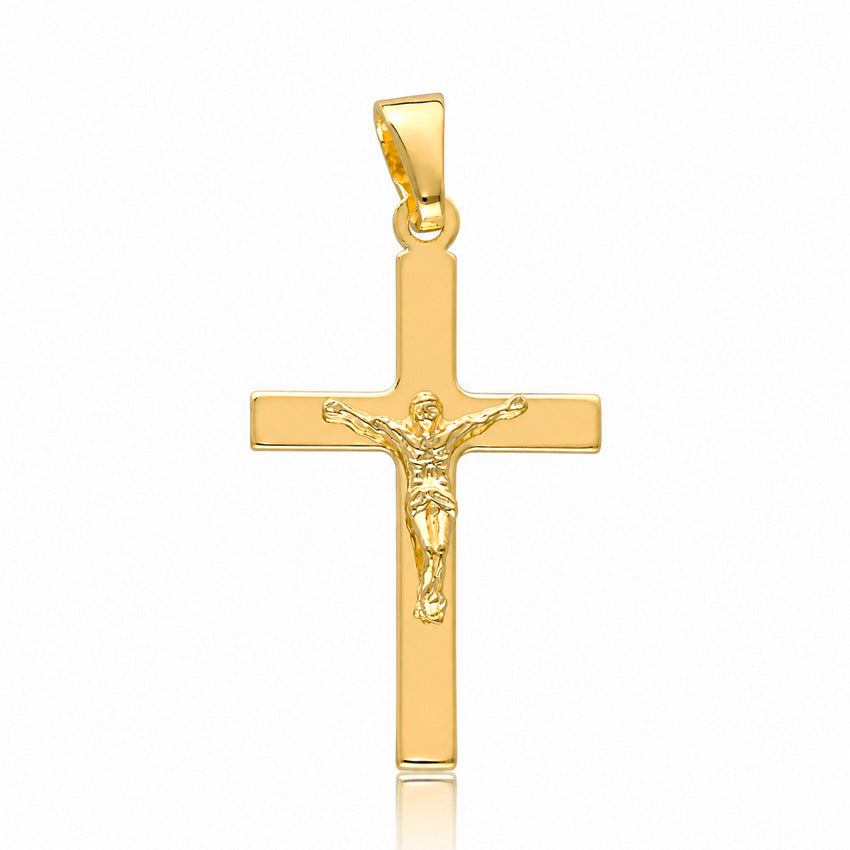 CRUZ PLATA CHAPADA EN ORO CRISTO - 20x34MM