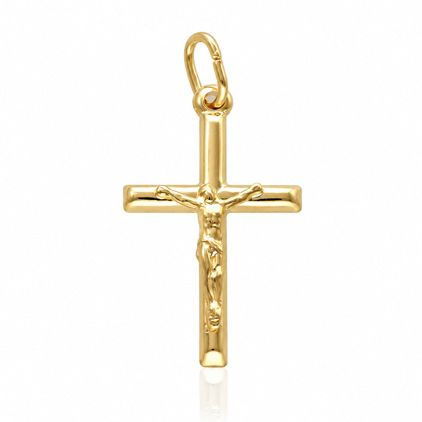 CRUZ PLATA CHAPADA EN ORO CRISTO - 18x30MM
