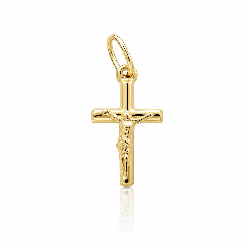 CRUZ PLATA CHAPADA EN ORO CRISTO - 11x20MM